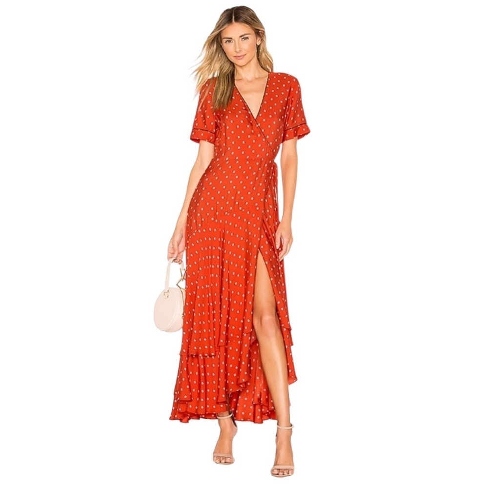 Alexis Red Polka Dot High-Low Wrap Dress